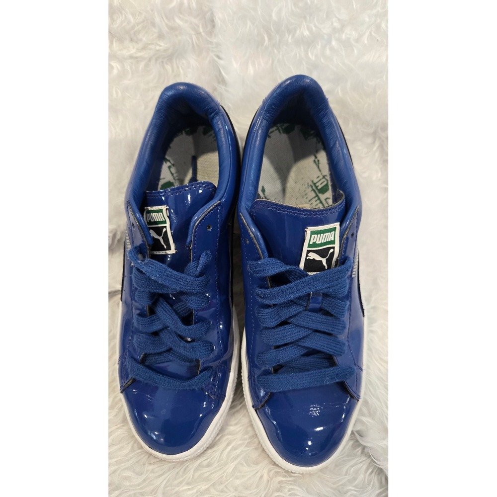 Puma Basket Classic Patent Leather Low Top Sneakers Royal Blue Women's Size 6.5